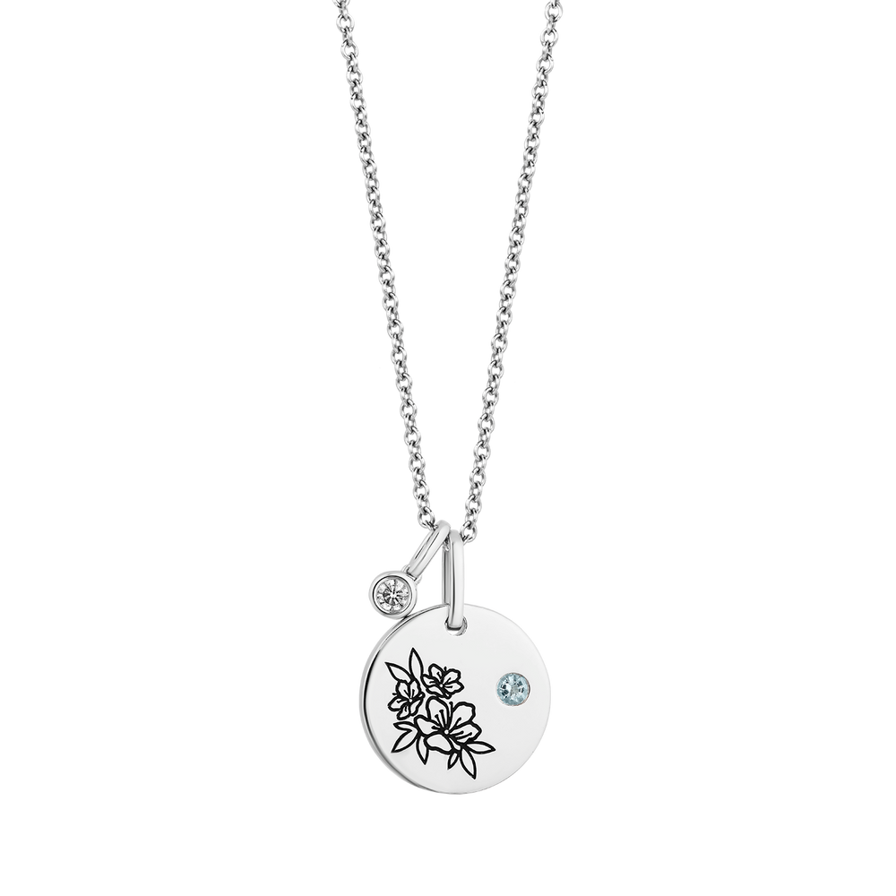 Hallmarkfinejewelry March Flower of the Month Pendant in Sterling Silver with Aquamarine and Diamond Accent