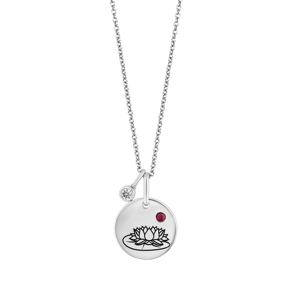 Hallmarkfinejewelry July Flower of the Month Pendant in Sterling Silver with Ruby and Diamond Accent