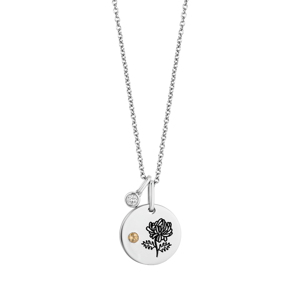 Hallmarkfinejewelry November Flower of the Month Pendant in Sterling Silver with Citrine and Diamond Accent