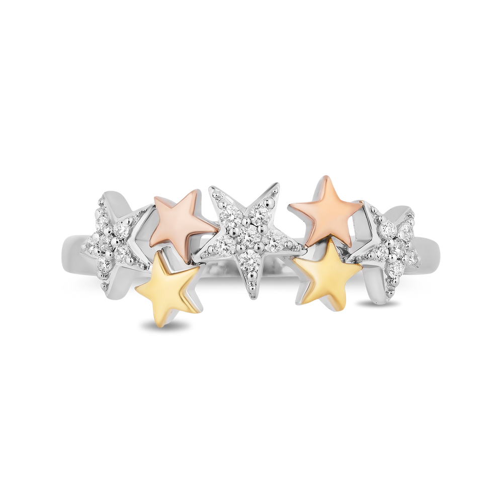 Hallmarkfinejewelry Starry Night Ring in Sterling Silver and 14K Yellow and Rose Gold with Diamonds