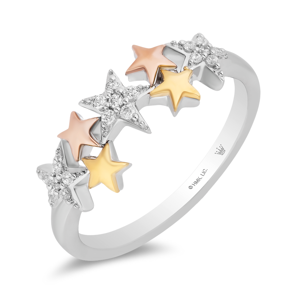 Hallmarkfinejewelry Starry Night Ring in Sterling Silver and 14K Yellow and Rose Gold with Diamonds