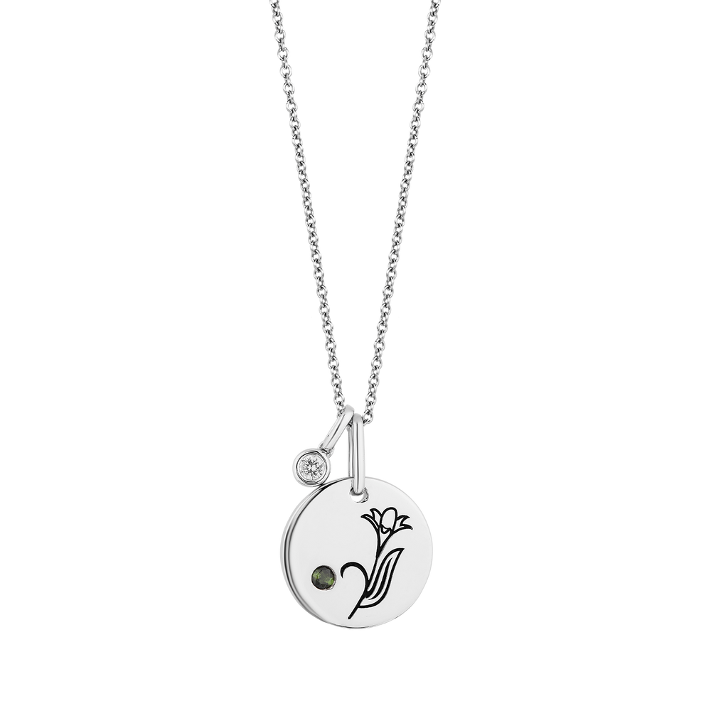 Hallmarkfinejewelry May Flower of the Month Pendant in Sterling Silver with Green Tourmaline and Diamond Accent