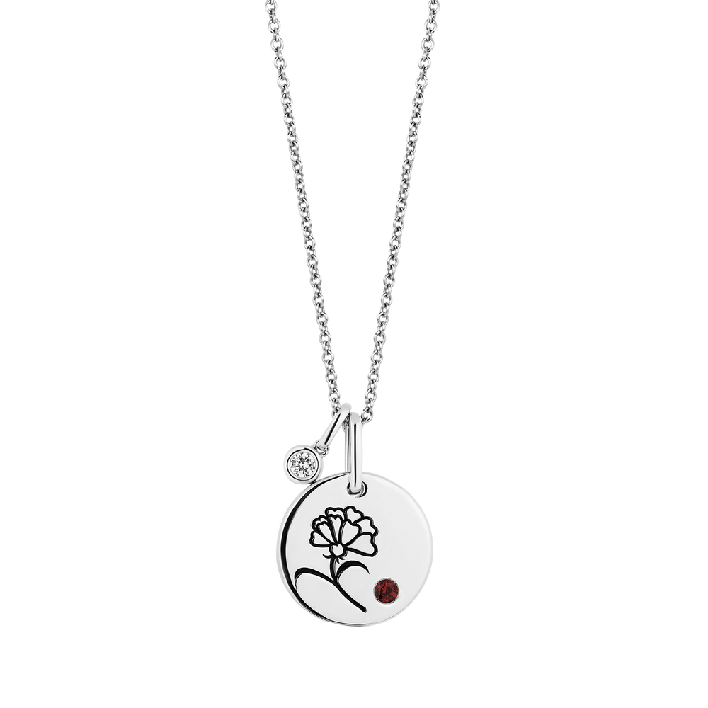 Hallmarkfinejewelry January Flower of the Month Pendant in Sterling Silver with Diamond and Garnet Accent