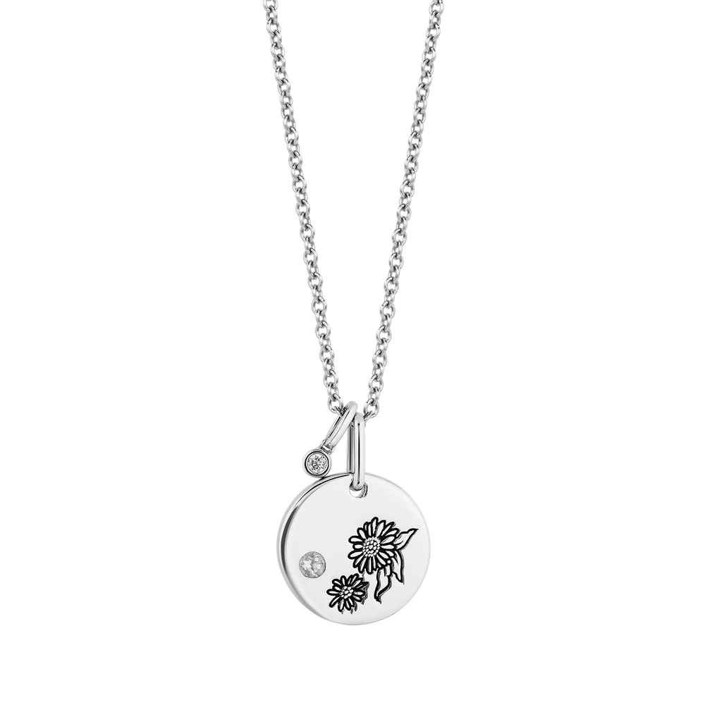 Hallmarkfinejewelry April Flower of the Month Pendant in Sterling Silver with White Topaz and Diamond Accent