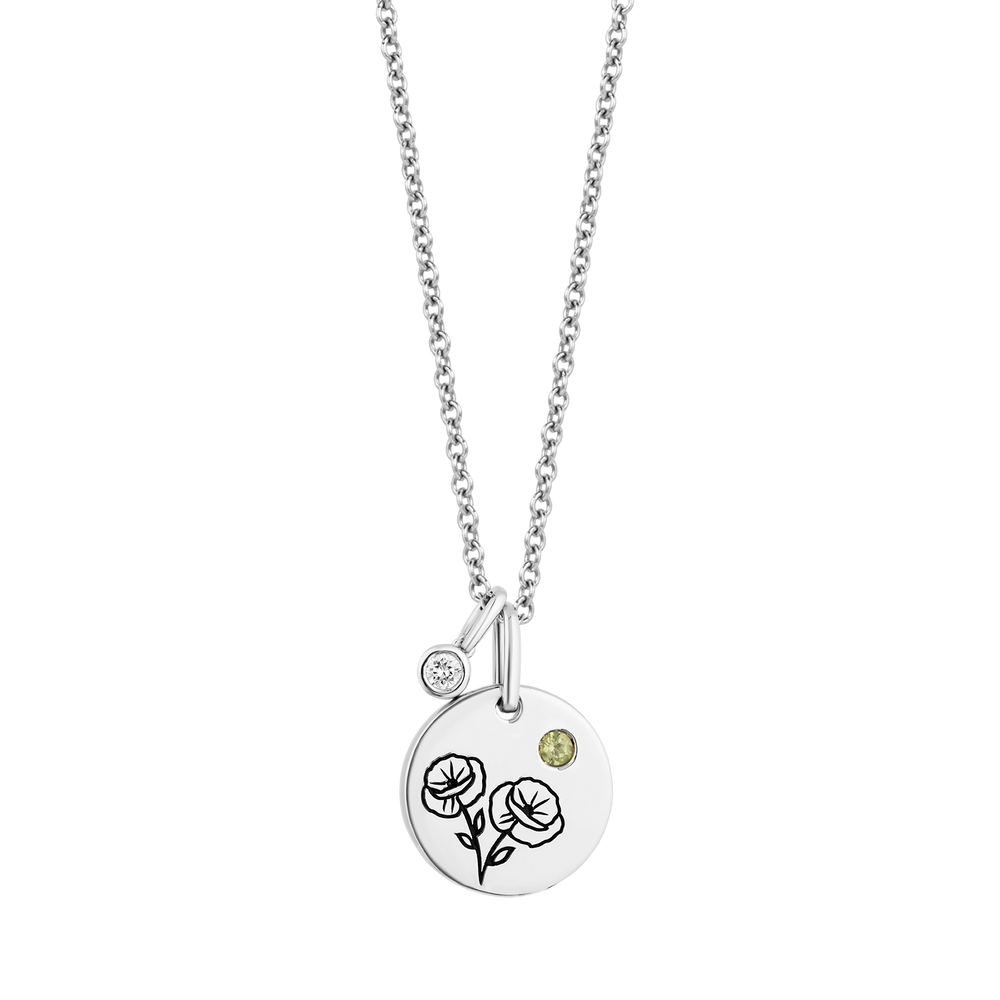 Hallmarkfinejewelry August Flower of the Month Pendant in Sterling Silver with Peridot and Diamond Accent