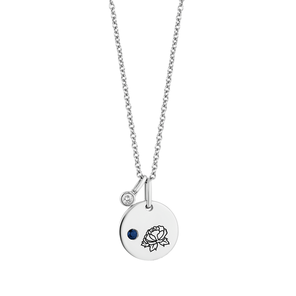 Hallmarkfinejewelry September Flower of the Month Pendant in Sterling Silver with Blue Sapphire and Diamond Accent
