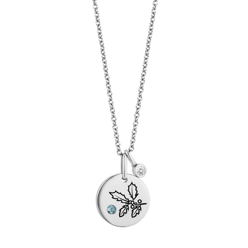 Hallmarkfinejewelry December Flower of the Month Pendant in Sterling Silver with Swiss Blue Topaz and Diamond Accent