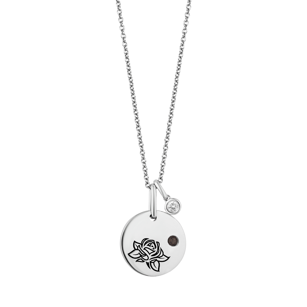 Hallmarkfinejewelry June Flower of the Month Pendant in Sterling Silver with Smoky Quartz and Diamond Accent