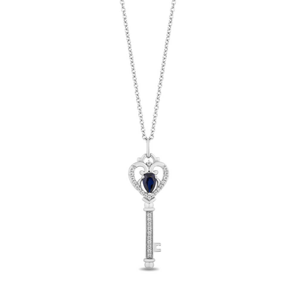 Hallmarkfinejewelry Key Pendant in Sterling Silver with 1/4 Cttw of Diamonds and Created Blue Sapphire