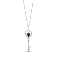 Load image into Gallery viewer, Hallmarkfinejewelry Key Pendant in Sterling Silver with 1/4 Cttw of Diamonds and Created Blue Sapphire
