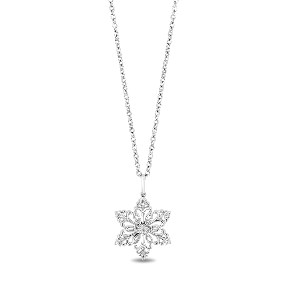 Hallmarkfinejewelry Florentine Filigree Snowflake Pendant in Sterling Silver with 1/10 Cttw of Diamonds