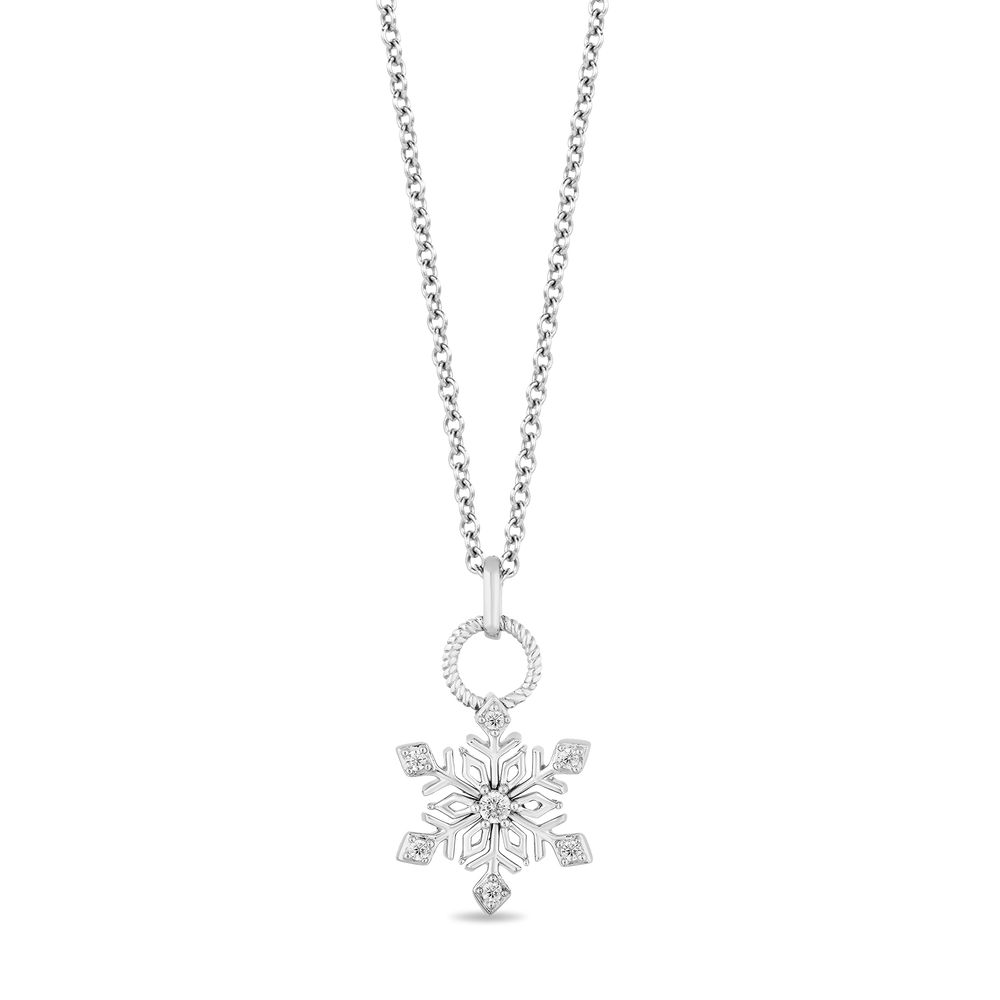 Hallmarkfinejewelry Florentine Filigree Silver Snowflake Pendant with 1/10 Cttw of Diamonds
