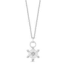 Load image into Gallery viewer, Hallmarkfinejewelry Florentine Filigree Silver Snowflake Pendant with 1/10 Cttw of Diamonds
