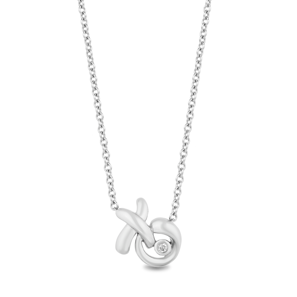 Hallmarkfinejewelry Sculpted Hug and Kiss Pendant in sterling silver with Diamond Accents