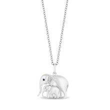 Load image into Gallery viewer, Hallmarkfinejewelry Elephant Love Pendant in Sterling Silver with Diamonds &amp; Created Blue Sapphire
