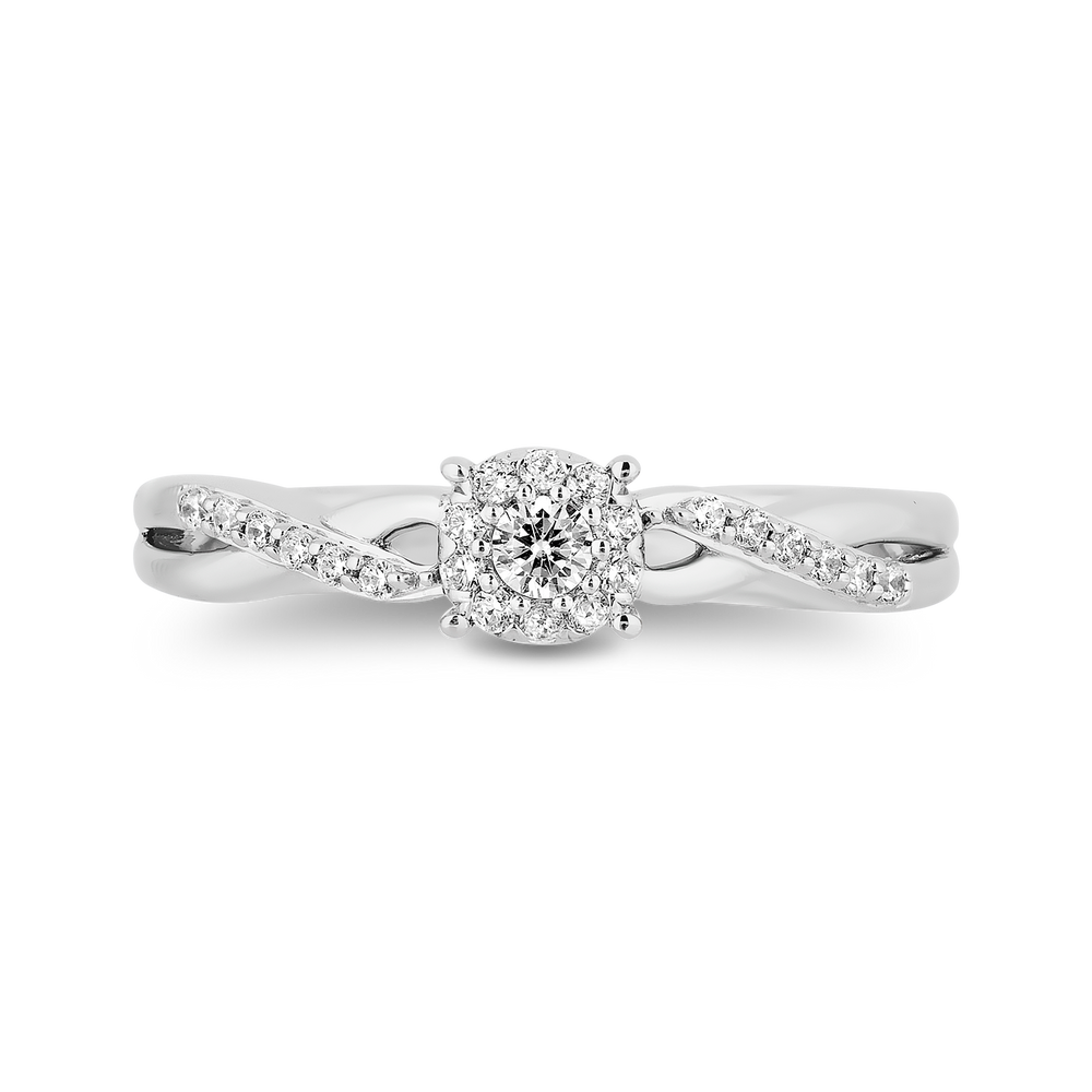 Hallmarkfinejewelry Diamond Halo Criss-Cross Promise Ring in Sterling Silver