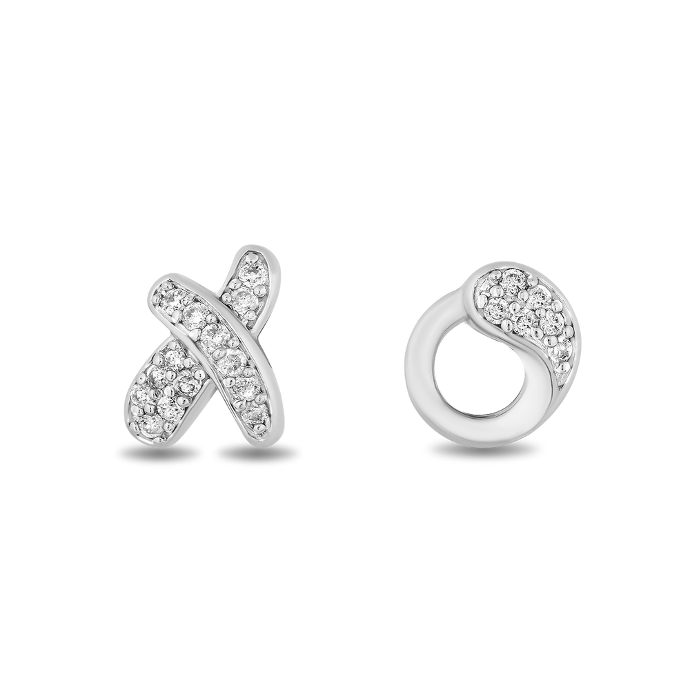 Hallmarkfinejewelry Sculpted One Hug and One Kiss Earrings in Sterling Silver with 1/8 Cttw of Diamonds