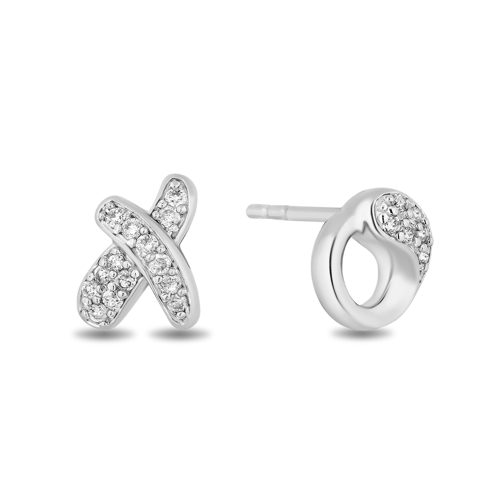 Hallmarkfinejewelry Sculpted One Hug and One Kiss Earrings in Sterling Silver with 1/8 Cttw of Diamonds