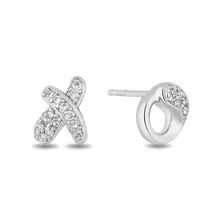 Load image into Gallery viewer, Hallmarkfinejewelry Sculpted One Hug and One Kiss Earrings in Sterling Silver with 1/8 Cttw of Diamonds
