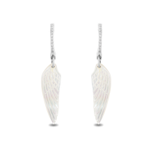 Load image into Gallery viewer, Hallmarkfinejewelry Wing Drop Earrings in Carved Mother of Pearl and Sterling Silver with Diamonds
