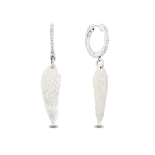 Load image into Gallery viewer, Hallmarkfinejewelry Wing Drop Earrings in Carved Mother of Pearl and Sterling Silver with Diamonds
