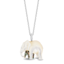 Load image into Gallery viewer, Hallmarkfinejewelry Mama and Baby Elephant Pendant in Carved Mother of Pearl and Sterling Silver with Diamonds
