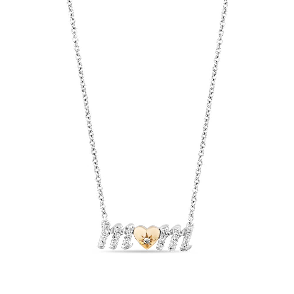 Hallmarkfinejewelry I Heart Mom Necklace in Sterling Silver & 14K Yellow Gold with Diamonds