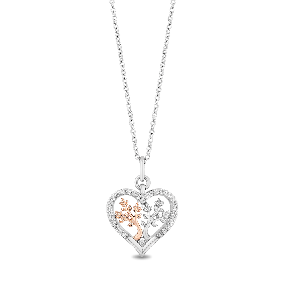 Hallmarkfinejewelry Blooming Heart Pendant in Sterling Silver & 14K Rose Gold with Diamonds