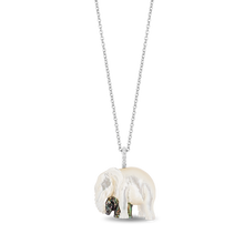 Load image into Gallery viewer, Hallmarkfinejewelry Mama and Baby Elephant Pendant in Carved Mother of Pearl and Sterling Silver with Diamonds
