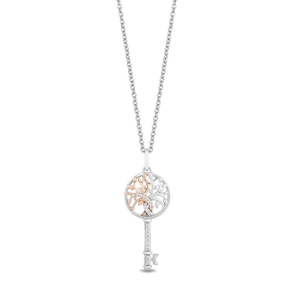 Hallmarkfinejewelry Blooming Key Pendant in Sterling Silver & 14K Rose Gold with Diamonds