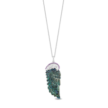 Load image into Gallery viewer, Hallmarkfinejewelry Fine Feathers Pendant in Sky Blue Carved Mother of Pearl and Sterling Silver with Diamonds and Amethyst
