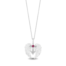 Load image into Gallery viewer, Hallmarkfinejewelry Guiding Spirit Ornate Cross Pendant in Carved Mother of Pearl and Sterling Silver with Diamonds and Created Ruby
