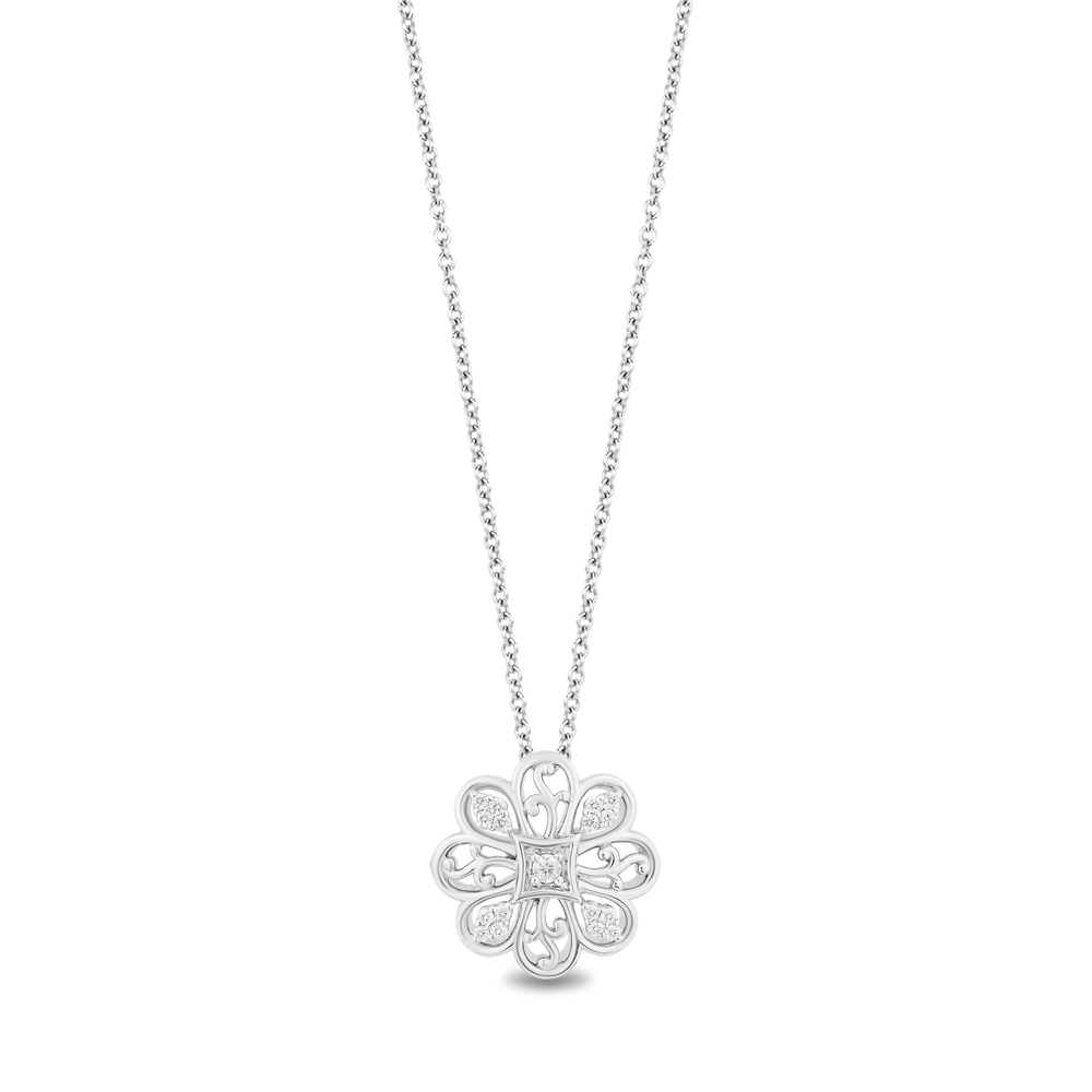 Hallmarkfinejewelry Lace Blossom Pendant in Sterling Silver with Diamonds