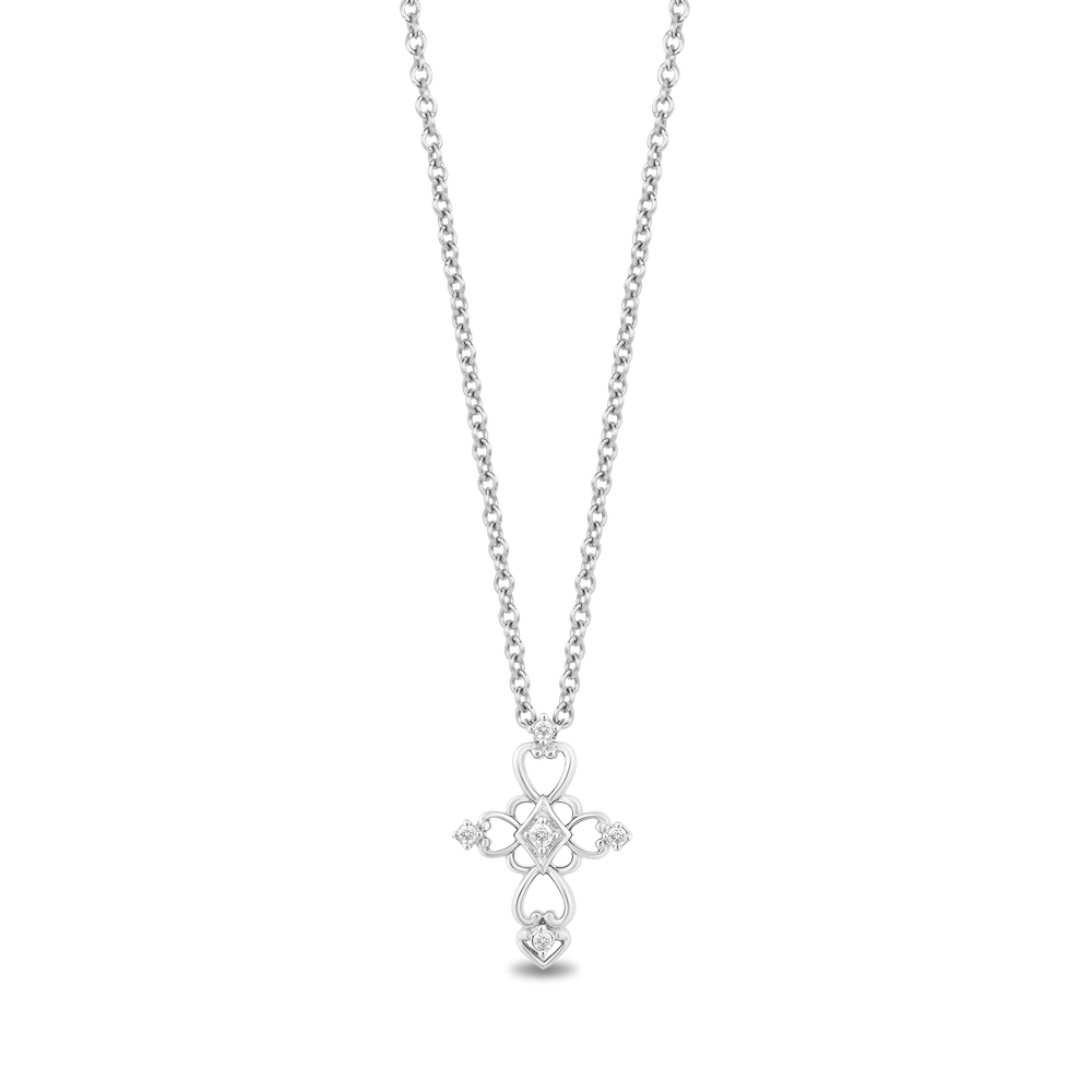 Hallmarkfinejewelry Baroque Lace Cross Pendant in Sterling Silver with Diamonds