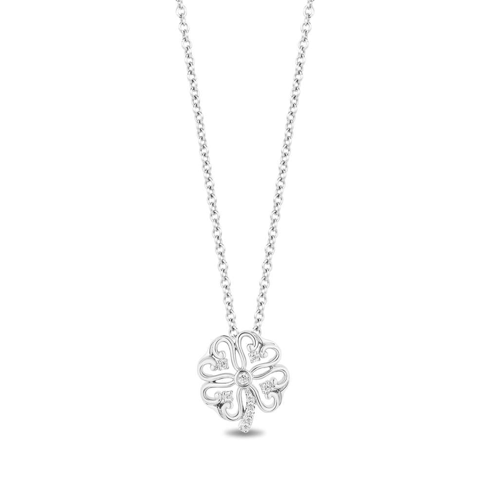 Hallmarkfinejewelry Lace Four Leaf Clover Pendant in Sterling Silver with Diamonds