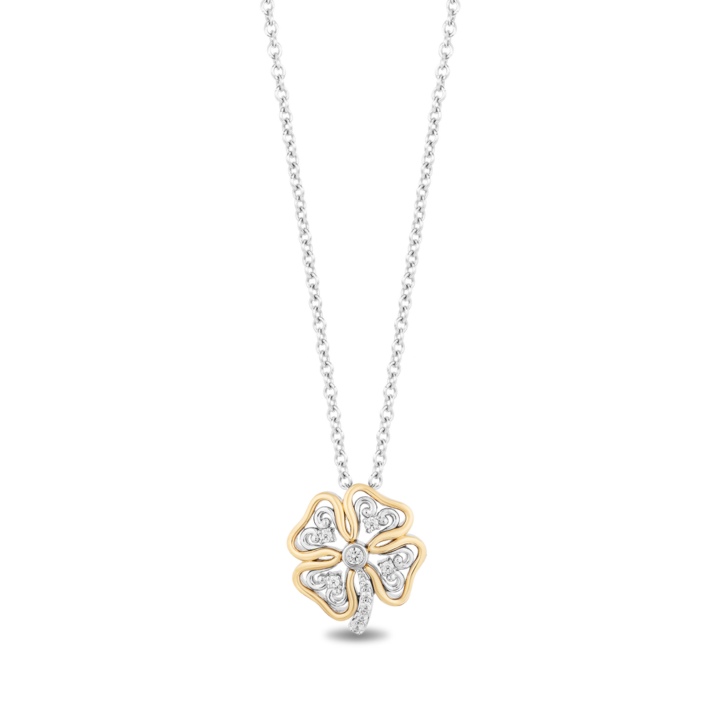 Hallmarkfinejewelry Gilded Lace Four Leaf Clover Pendant in Sterling Silver and 14K Yellow Gold with Diamonds