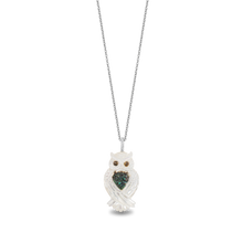 Load image into Gallery viewer, Hallmarkfinejewelry Wise Mother Owl Pendant in Carved Mother of Pearl and Sterling Silver with Diamonds
