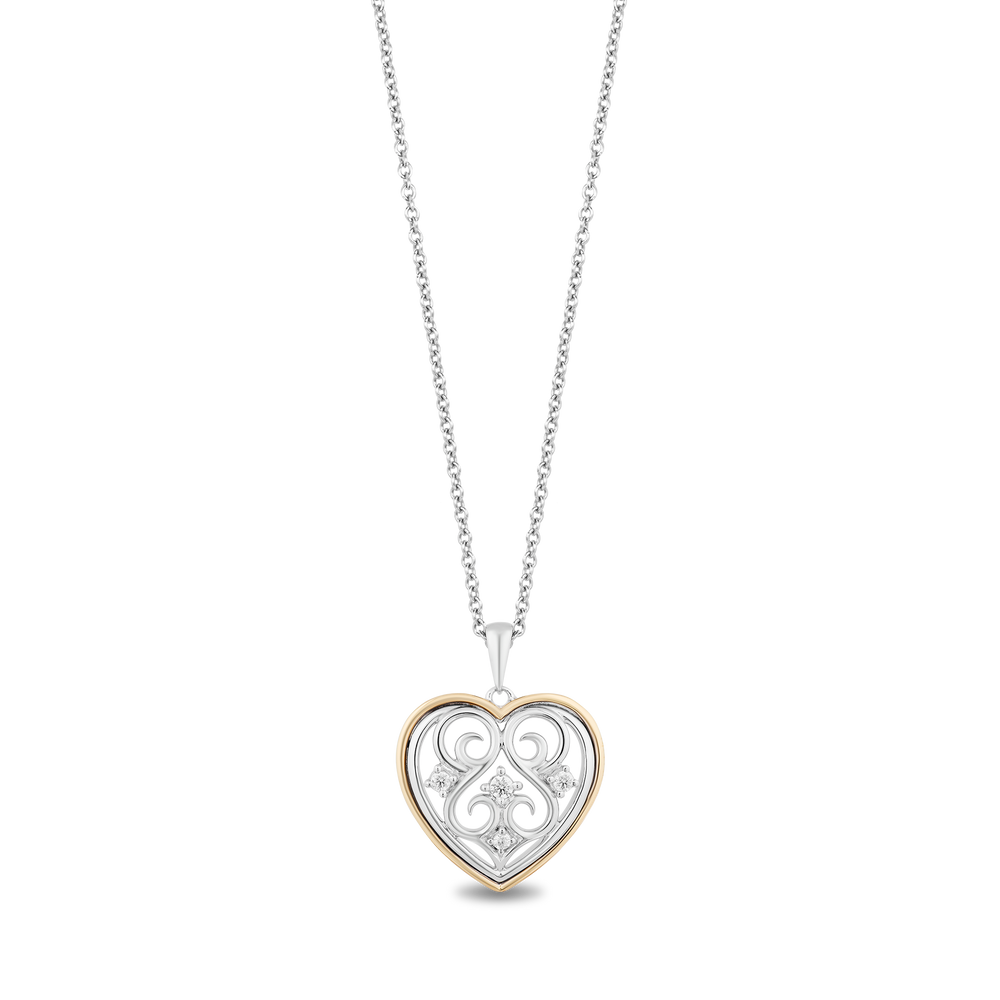 Hallmarkfinejewelry Gilded Lace Heart Pendant in Sterling Silver and 14K Yellow Gold with Diamonds