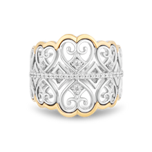 Load image into Gallery viewer, Hallmarkfinejewelry Fanciful Lace Heart Ring in Sterling Silver &amp; 14K Yellow Gold with Diamonds
