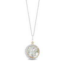 Load image into Gallery viewer, Hallmarkfinejewelry Man In The Moon Pendant in Carved Mother of Pearl, Sterling Silver and 14K Yellow Gold with Diamonds
