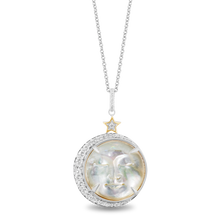 Load image into Gallery viewer, Hallmarkfinejewelry Man In The Moon Pendant in Carved Mother of Pearl, Sterling Silver and 14K Yellow Gold with Diamonds
