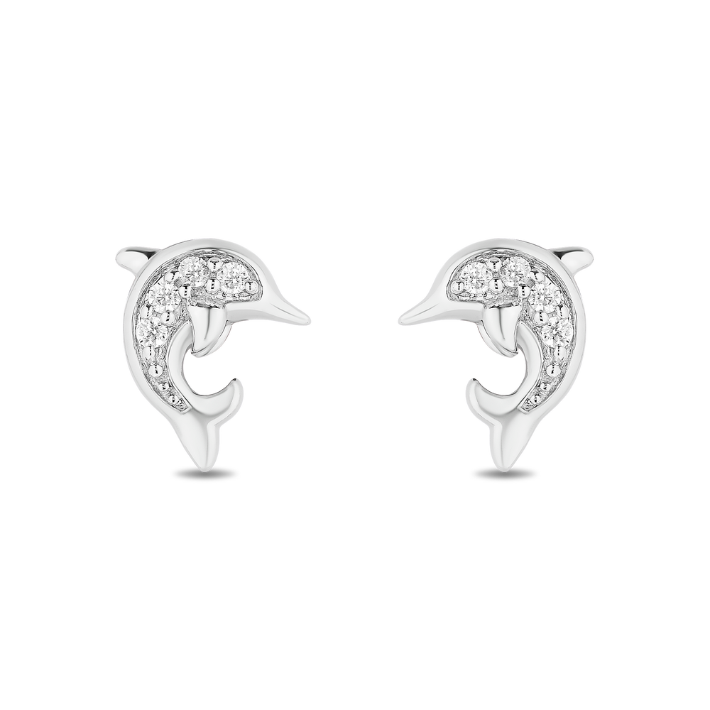 Hallmarkfinejewelry Playful Dolphins in Sterling Silver With Diamonds