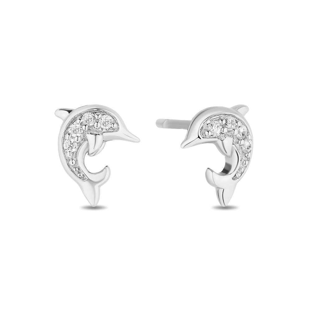Hallmarkfinejewelry Playful Dolphins in Sterling Silver With Diamonds