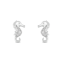 Load image into Gallery viewer, Hallmarkfinejewelry Mystical Seahorse Studs in Sterling Silver With Accent Diamonds
