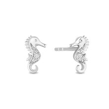 Load image into Gallery viewer, Hallmarkfinejewelry Mystical Seahorse Studs in Sterling Silver With Accent Diamonds
