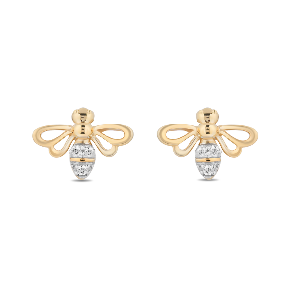 Hallmarkfinejewelry Buzzing Bumblebee Earrings in Sterling Silver & 14K Yellow Gold with Diamonds