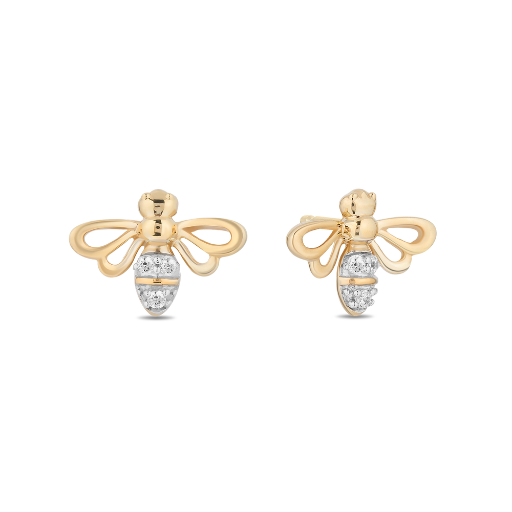 Hallmarkfinejewelry Buzzing Bumblebee Earrings in Sterling Silver & 14K Yellow Gold with Diamonds