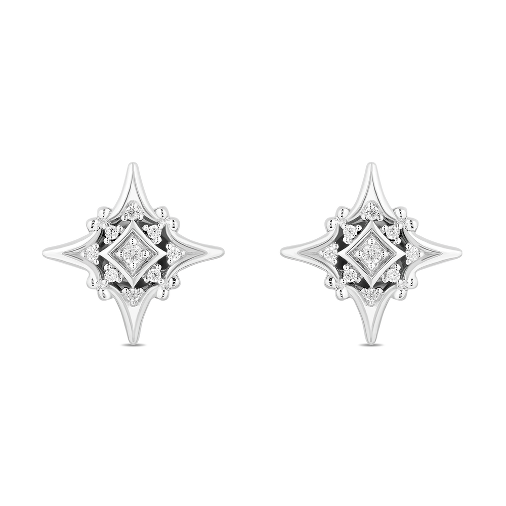 Hallmarkfinejewelry Lace North Star Earrings in Sterling Silver with Diamonds
