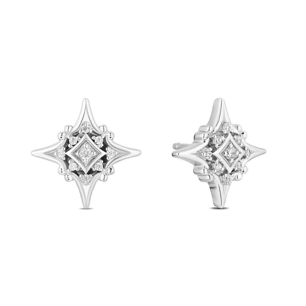 Hallmarkfinejewelry Lace North Star Earrings in Sterling Silver with Diamonds