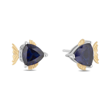 Load image into Gallery viewer, Hallmarkfinejewelry Sterling Silver and 14K Yellow Gold Blue Tang Fish Earrings in Created Blue Sapphire
